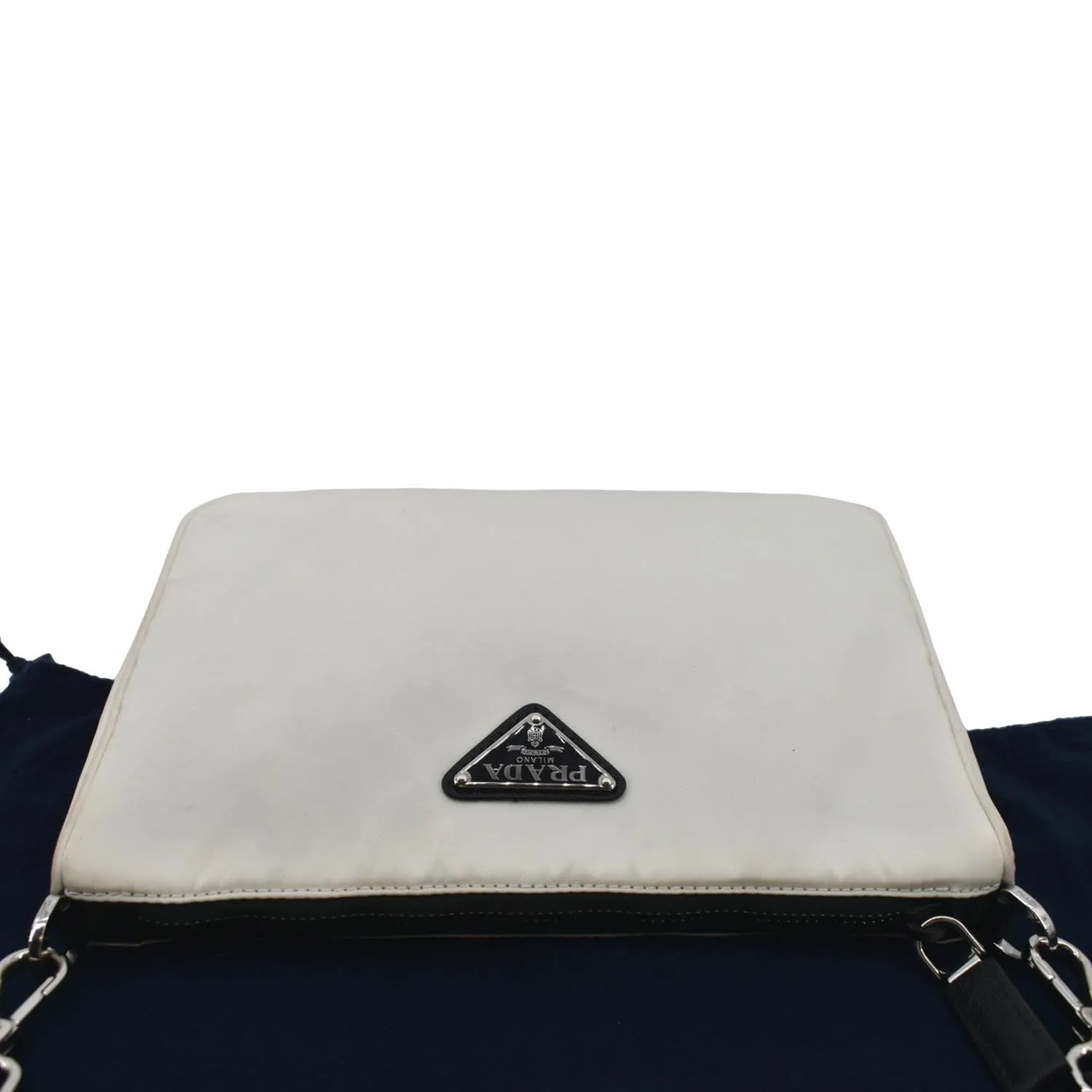 PRADA Re-Nylon Leather Shoulder Bag White