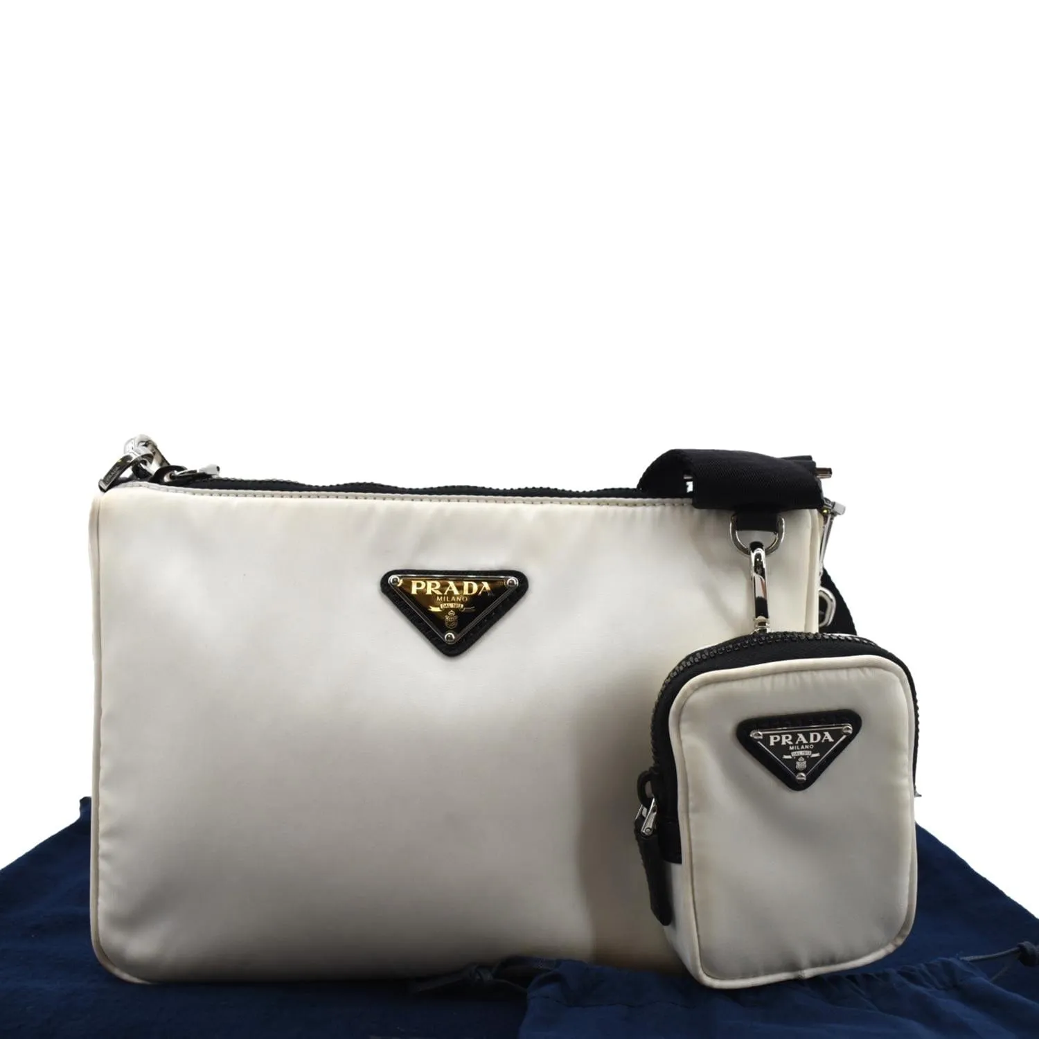 PRADA Re-Nylon Leather Shoulder Bag White