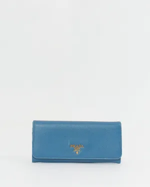 Prada Teal Saffiano Leather Long Flap Wallet