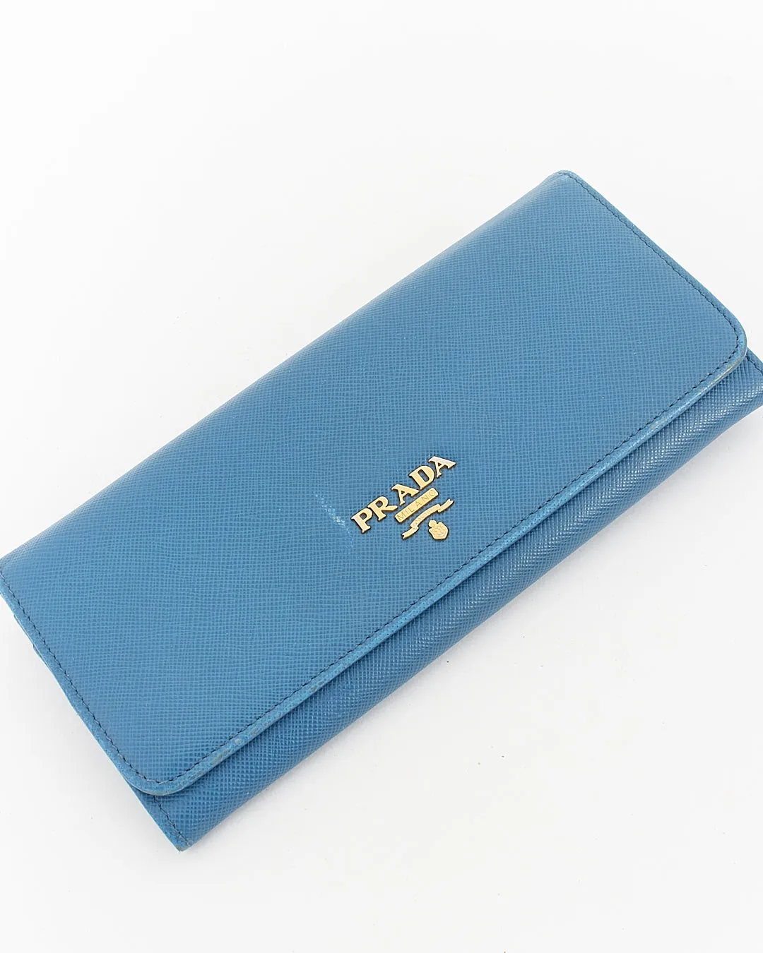 Prada Teal Saffiano Leather Long Flap Wallet