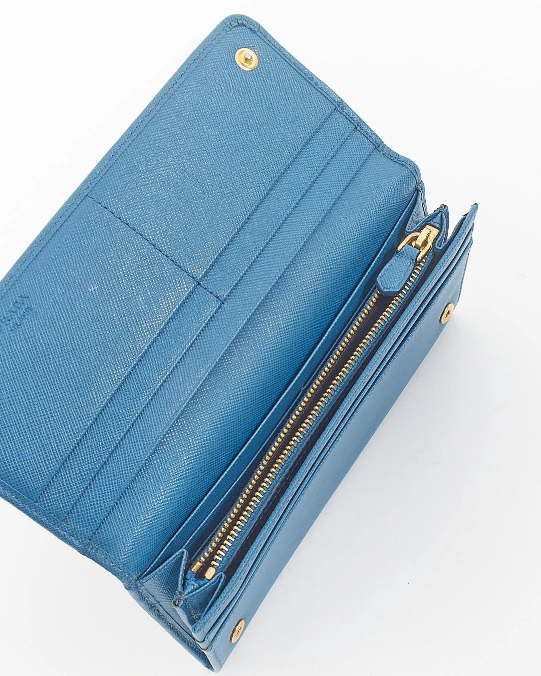 Prada Teal Saffiano Leather Long Flap Wallet
