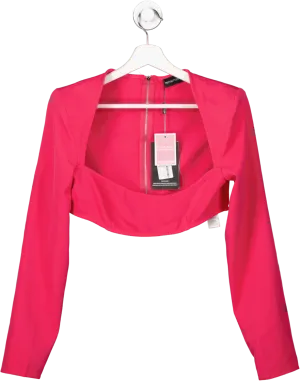 PrettyLittleThing Hot Pink Woven Shoulder Pad Detail Crop Top UK 14