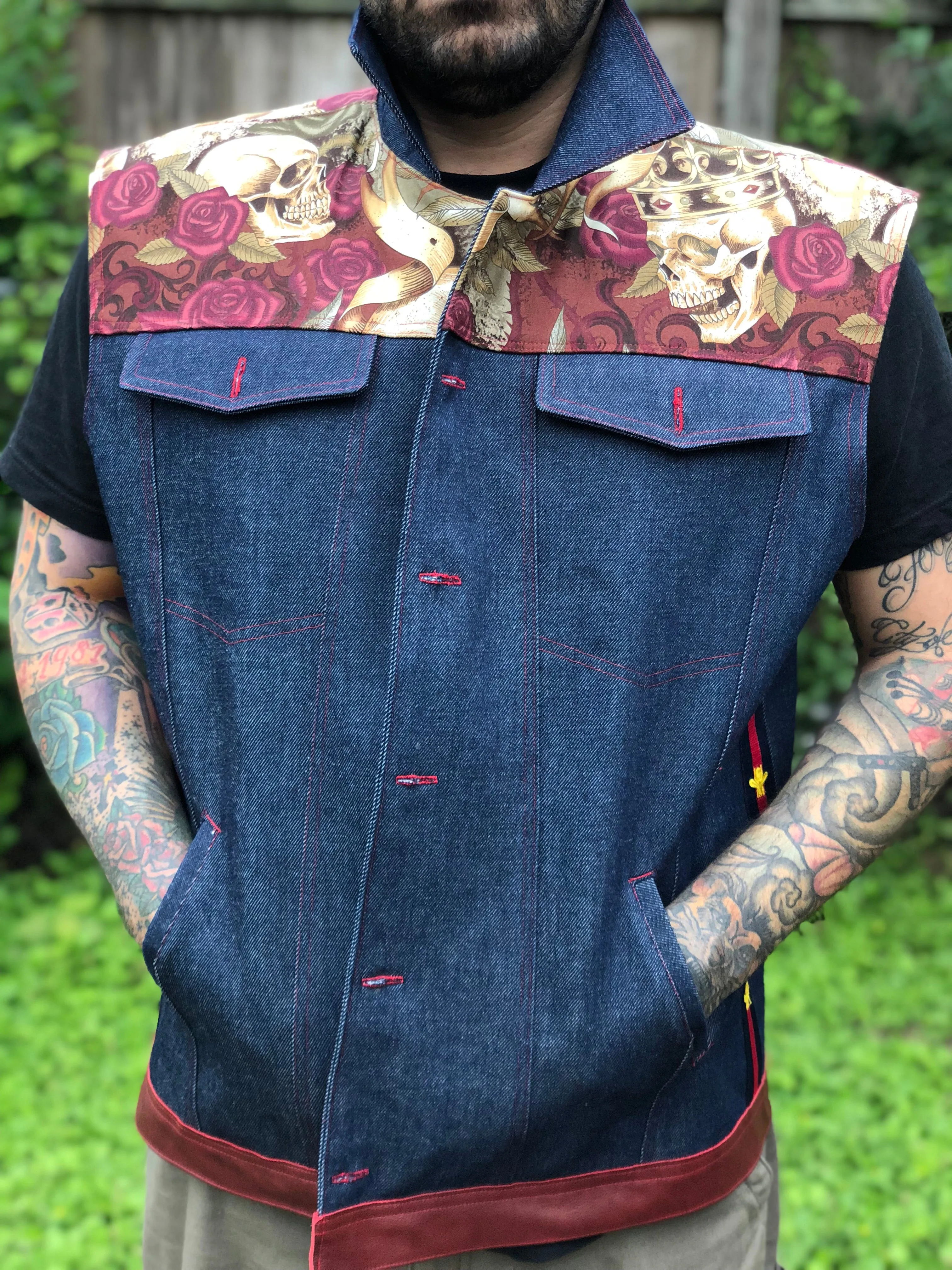 "King I am" denim and leather vest