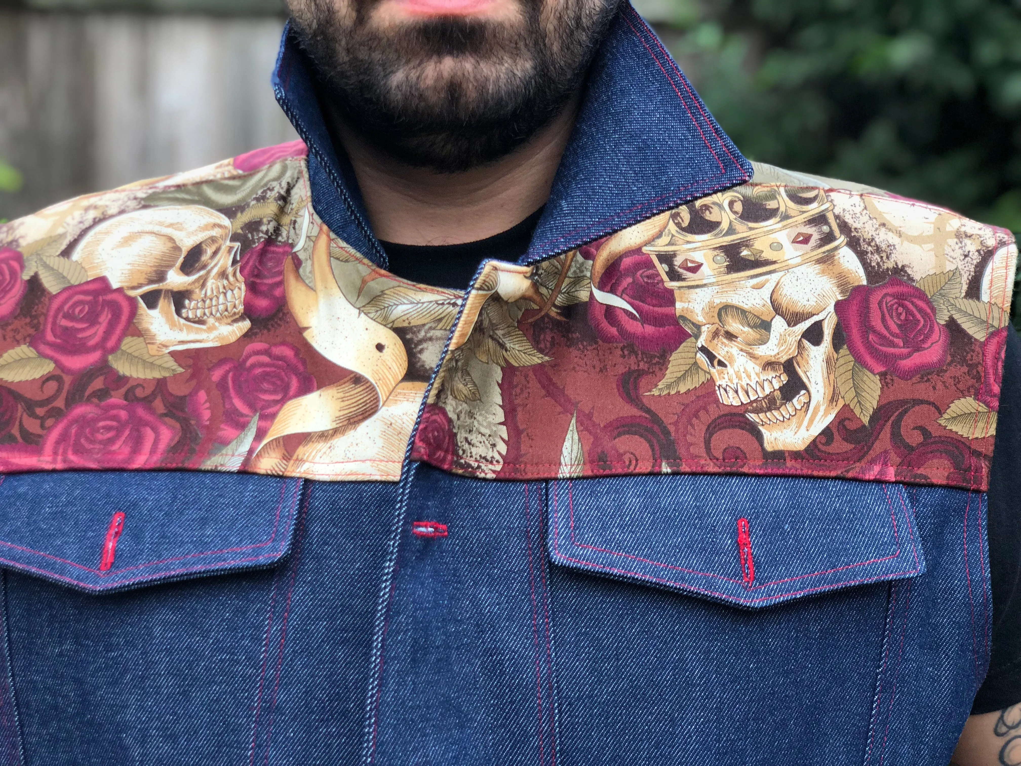 "King I am" denim and leather vest