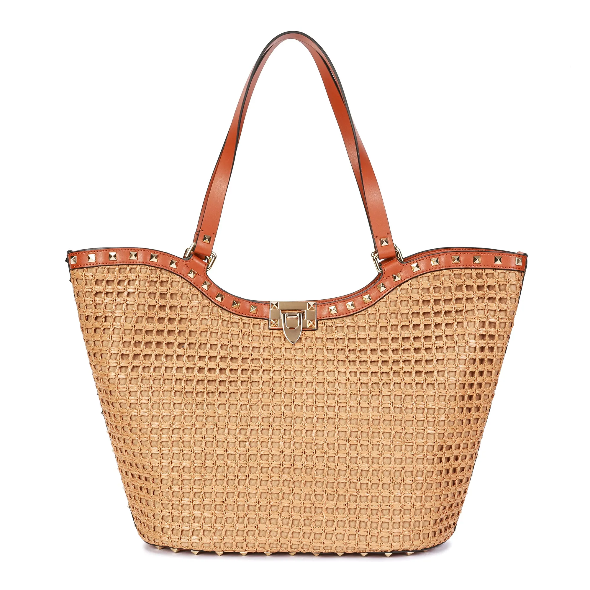 Raffia & Leather Large Tote Bag