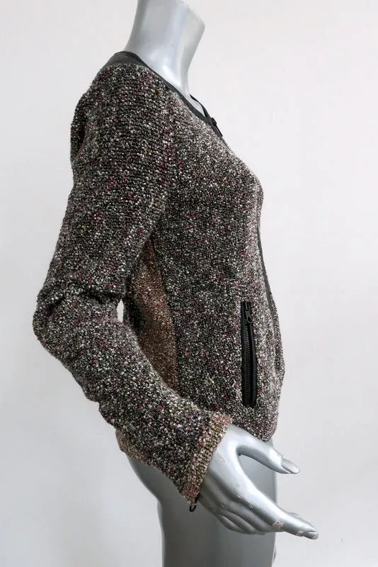 Rag & Bone Jacket Lory Leather-Trim Boucle Knit Size Medium Zip Front