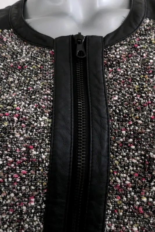 Rag & Bone Jacket Lory Leather-Trim Boucle Knit Size Medium Zip Front