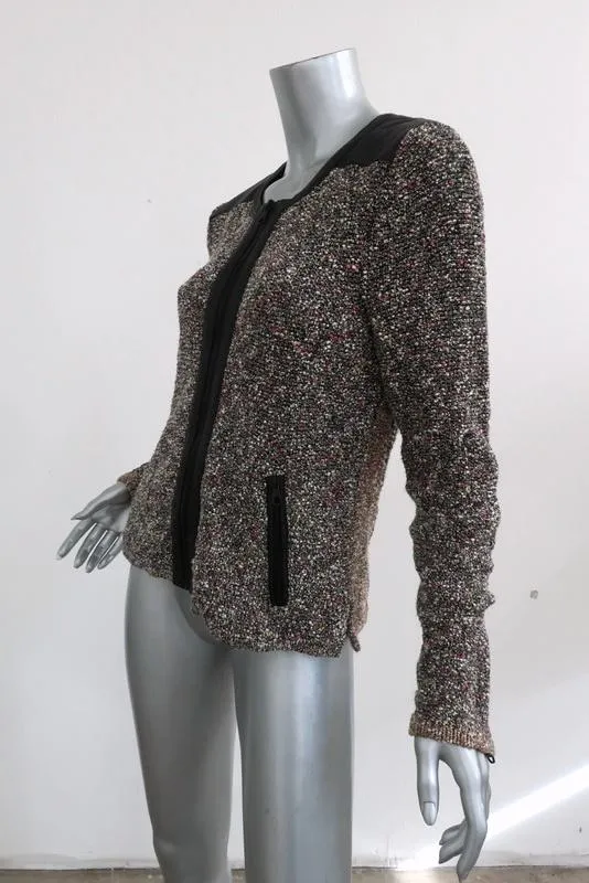 Rag & Bone Jacket Lory Leather-Trim Boucle Knit Size Medium Zip Front