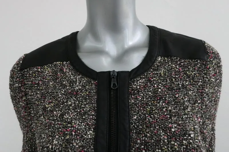 Rag & Bone Jacket Lory Leather-Trim Boucle Knit Size Medium Zip Front