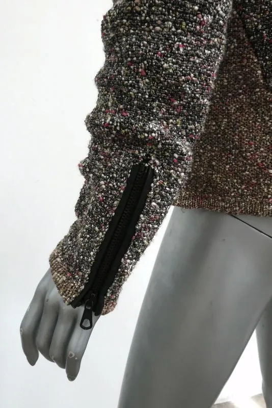 Rag & Bone Jacket Lory Leather-Trim Boucle Knit Size Medium Zip Front