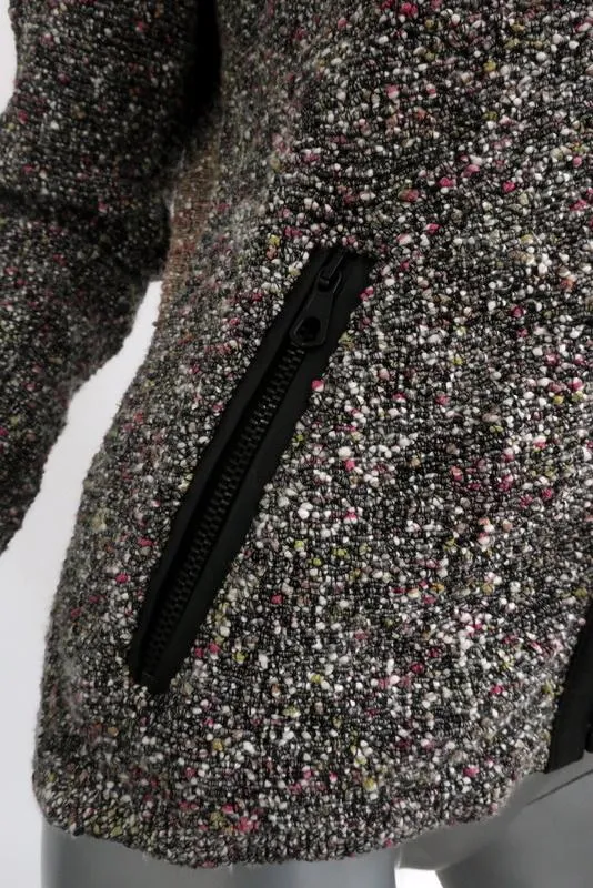 Rag & Bone Jacket Lory Leather-Trim Boucle Knit Size Medium Zip Front