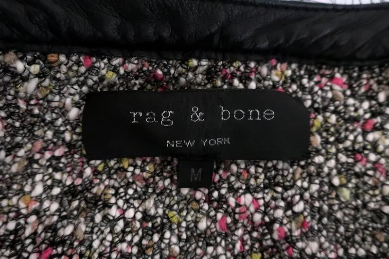 Rag & Bone Jacket Lory Leather-Trim Boucle Knit Size Medium Zip Front