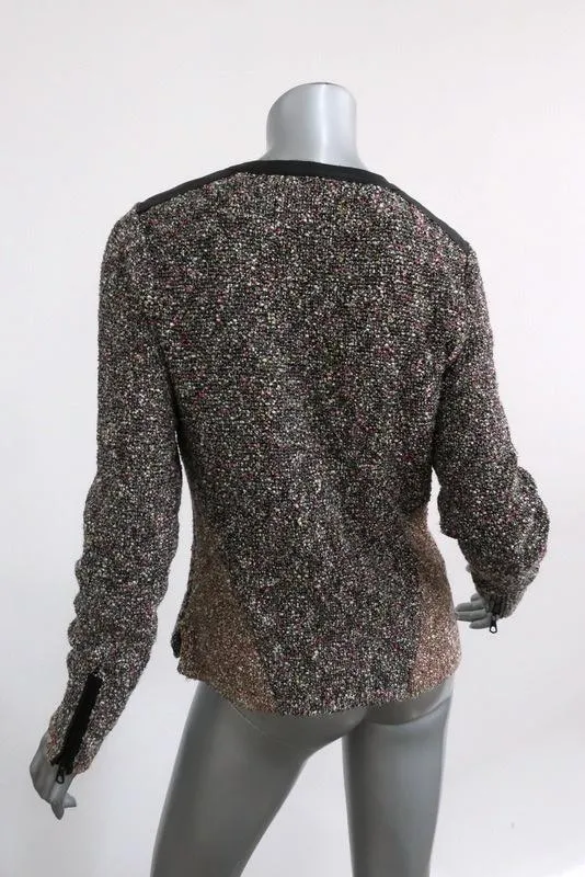 Rag & Bone Jacket Lory Leather-Trim Boucle Knit Size Medium Zip Front
