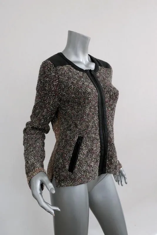 Rag & Bone Jacket Lory Leather-Trim Boucle Knit Size Medium Zip Front