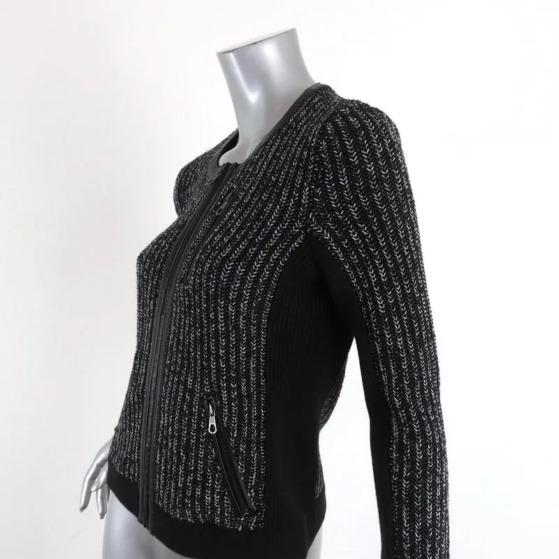 Rag & Bone Jacket Paula Black Leather-Trim Ribbed Knit Size Extra Small
