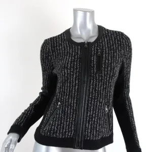 Rag & Bone Jacket Paula Black Leather-Trim Ribbed Knit Size Extra Small