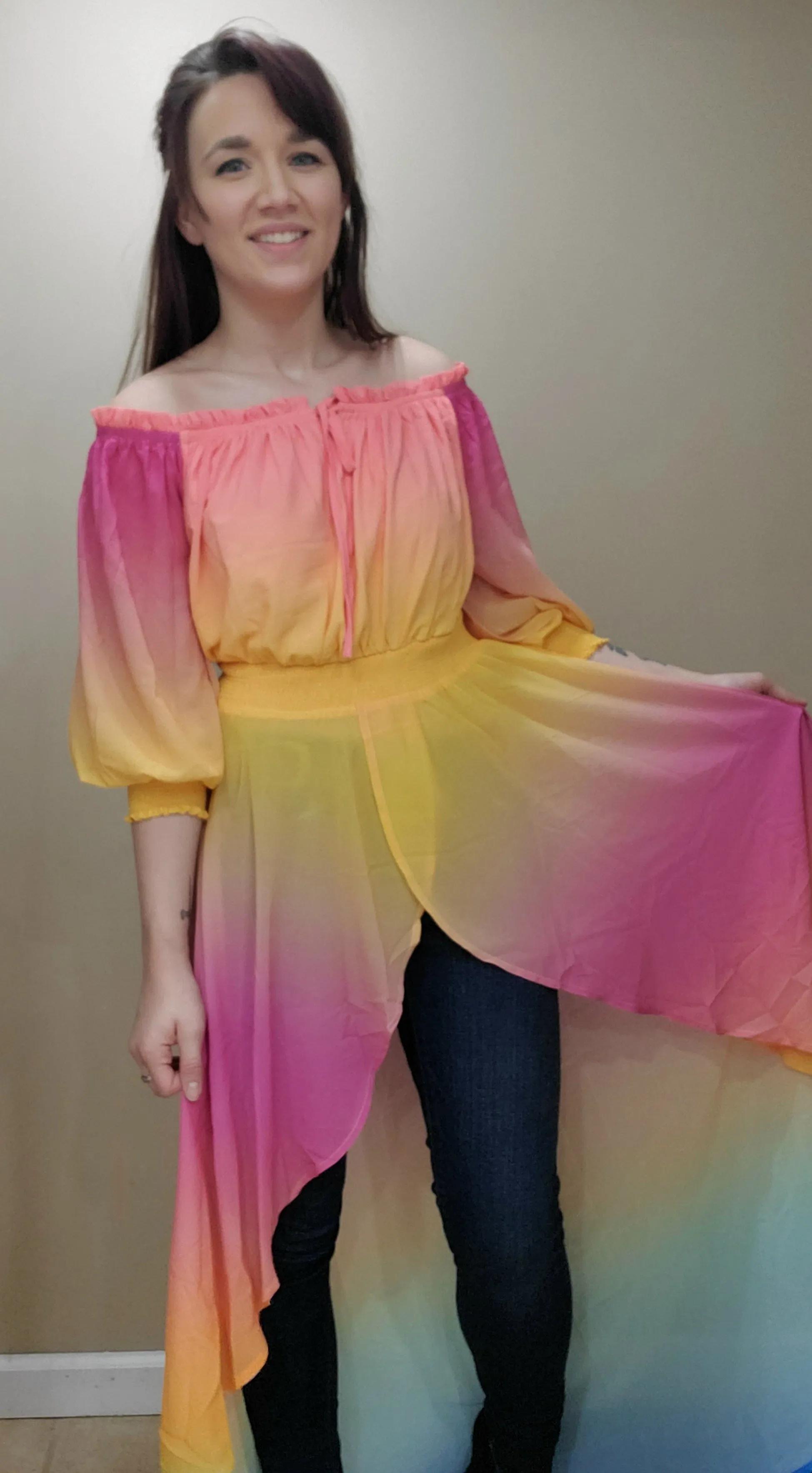 Rainbow Ombre Off Shoulder Top