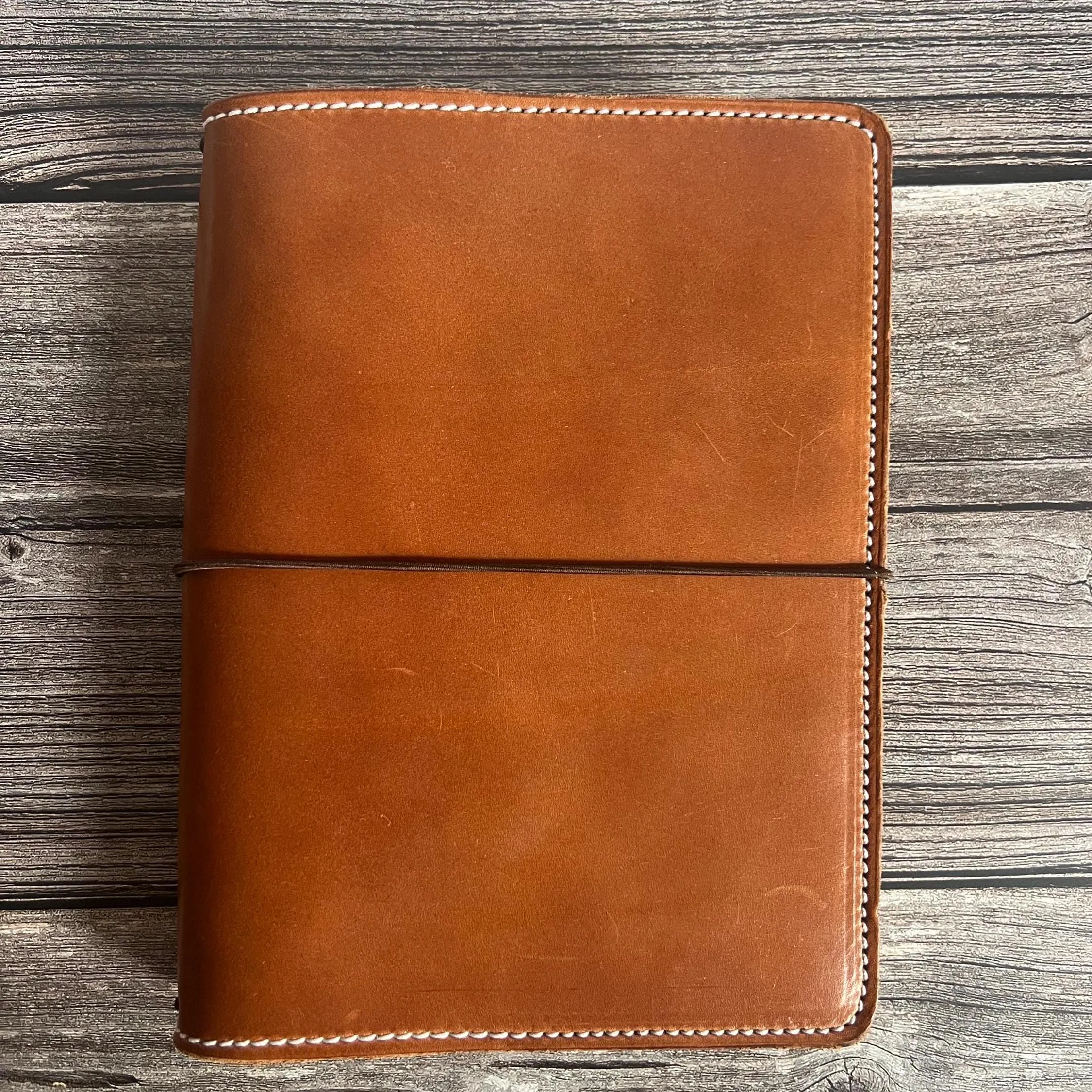 Ready to Ship, A5 Deluxe veg tanned  Leather Full grain Journal Cover, Travel Notebook 8.25" x 5.83" (Inserts NOT included), Brown with navy