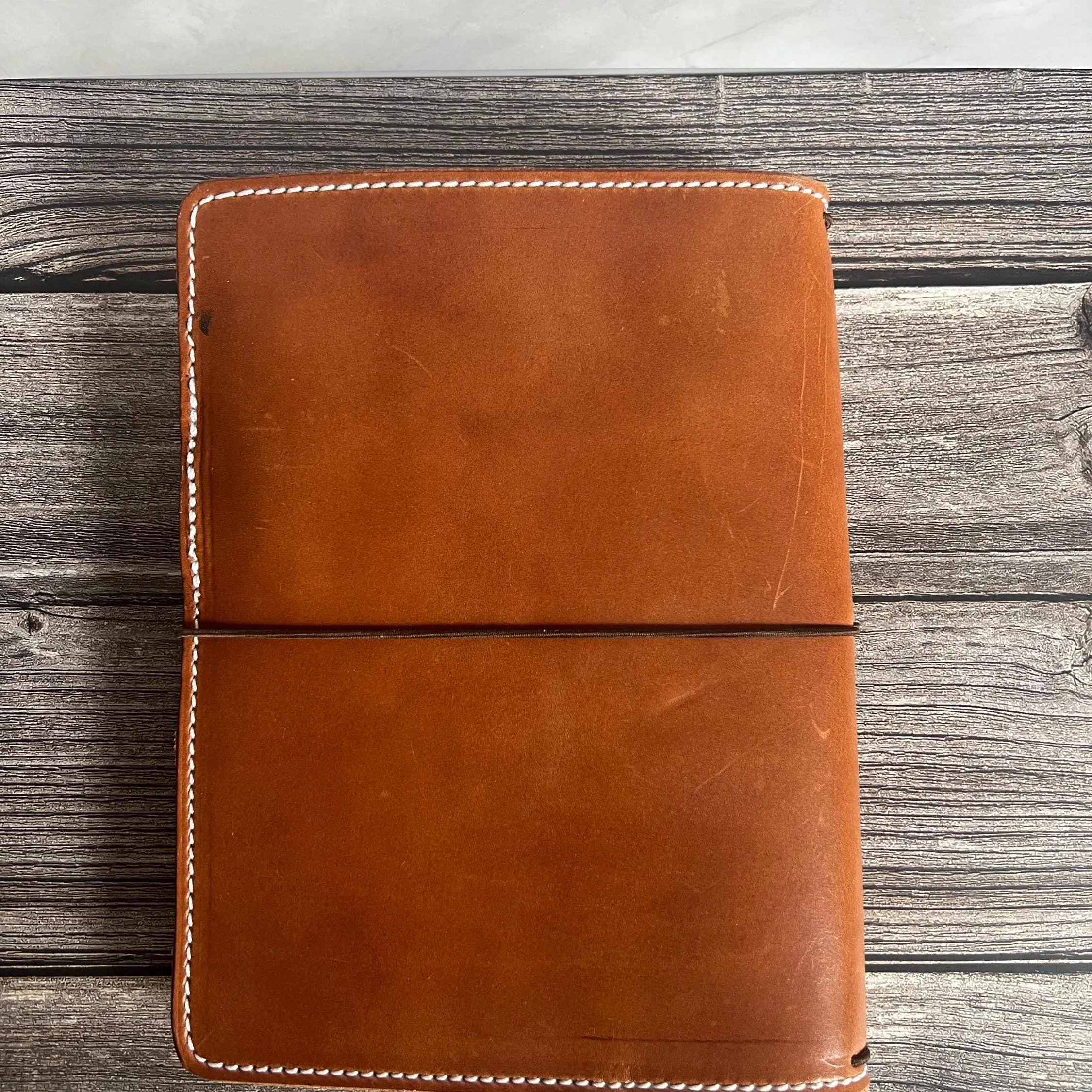 Ready to Ship, A5 Deluxe veg tanned  Leather Full grain Journal Cover, Travel Notebook 8.25" x 5.83" (Inserts NOT included), Brown with navy