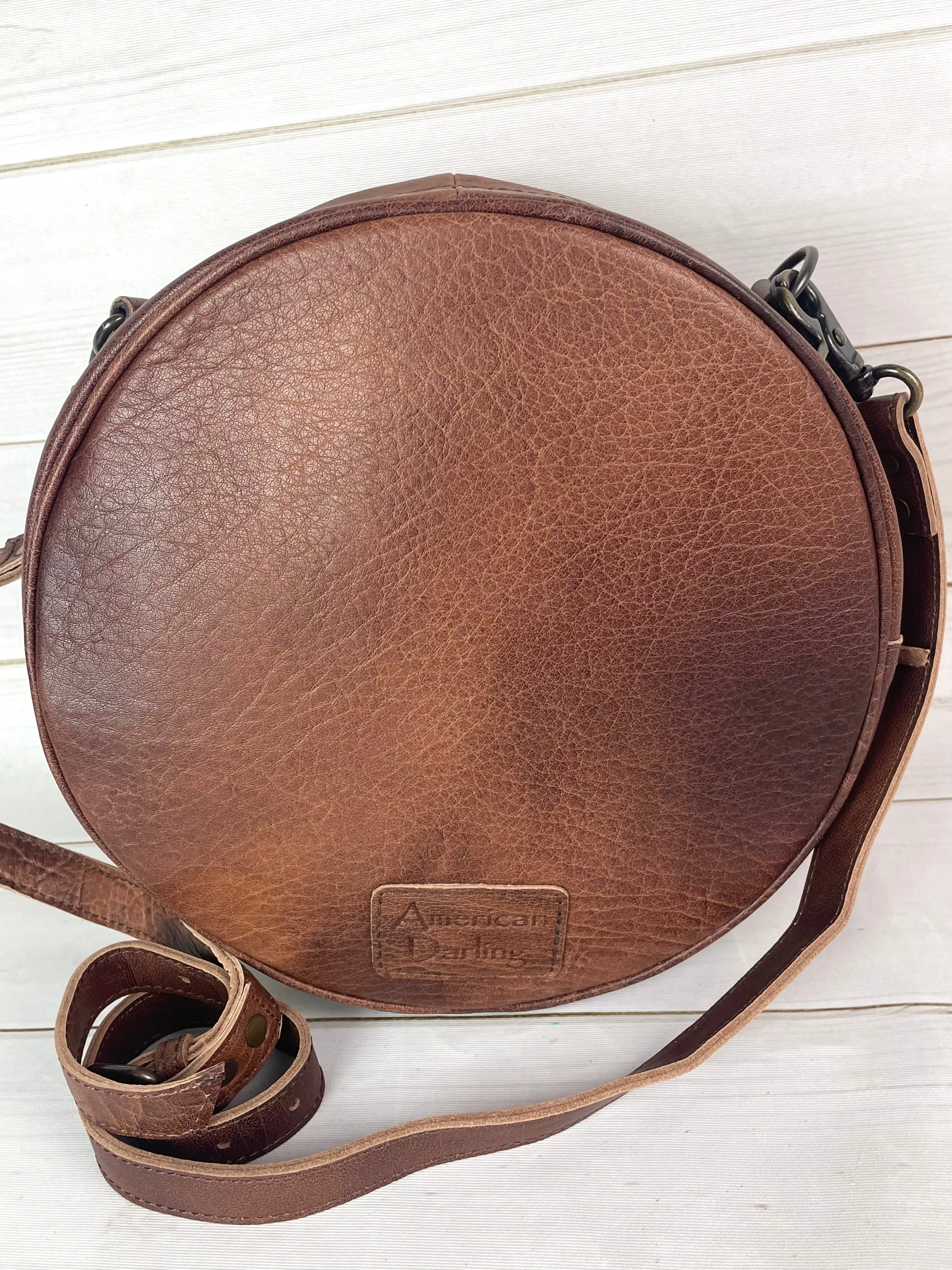 Red and Turquoise Wool and Leather Round Canteen Crossbody Bag