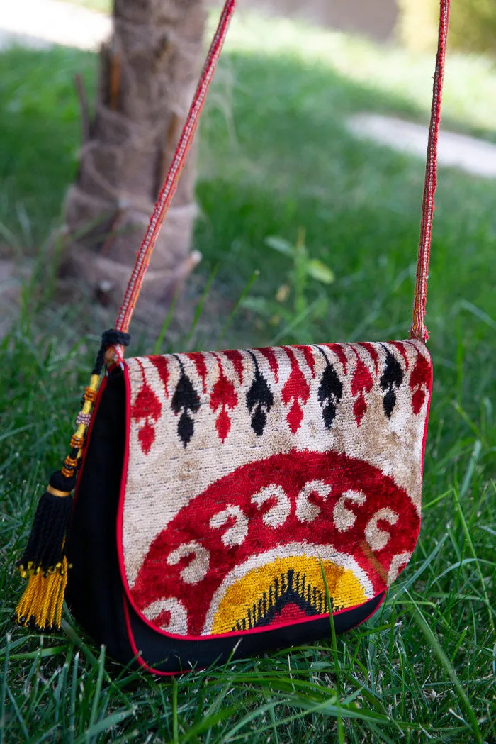 Red Silk and Velvet Ikat Bag