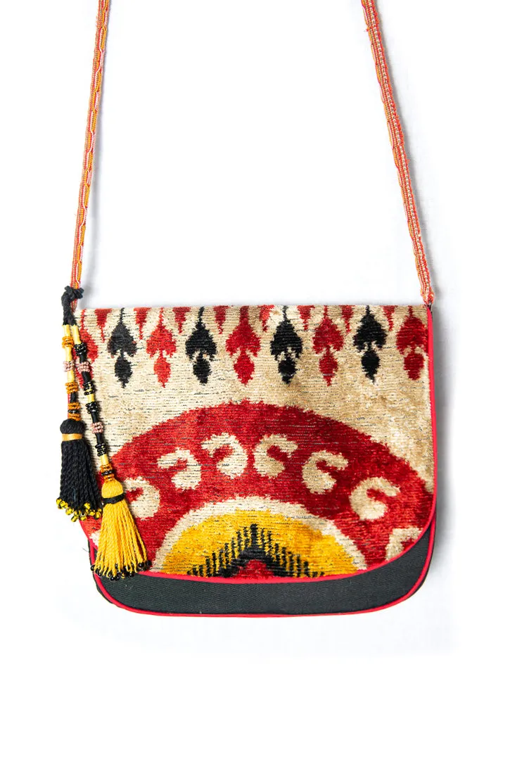 Red Silk and Velvet Ikat Bag
