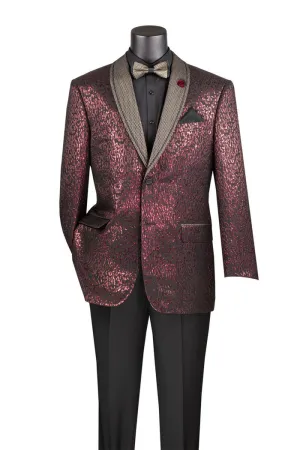 Regular Fit Jacket with Dots Lapel and Matching Bow Tie Burgundy BF-6