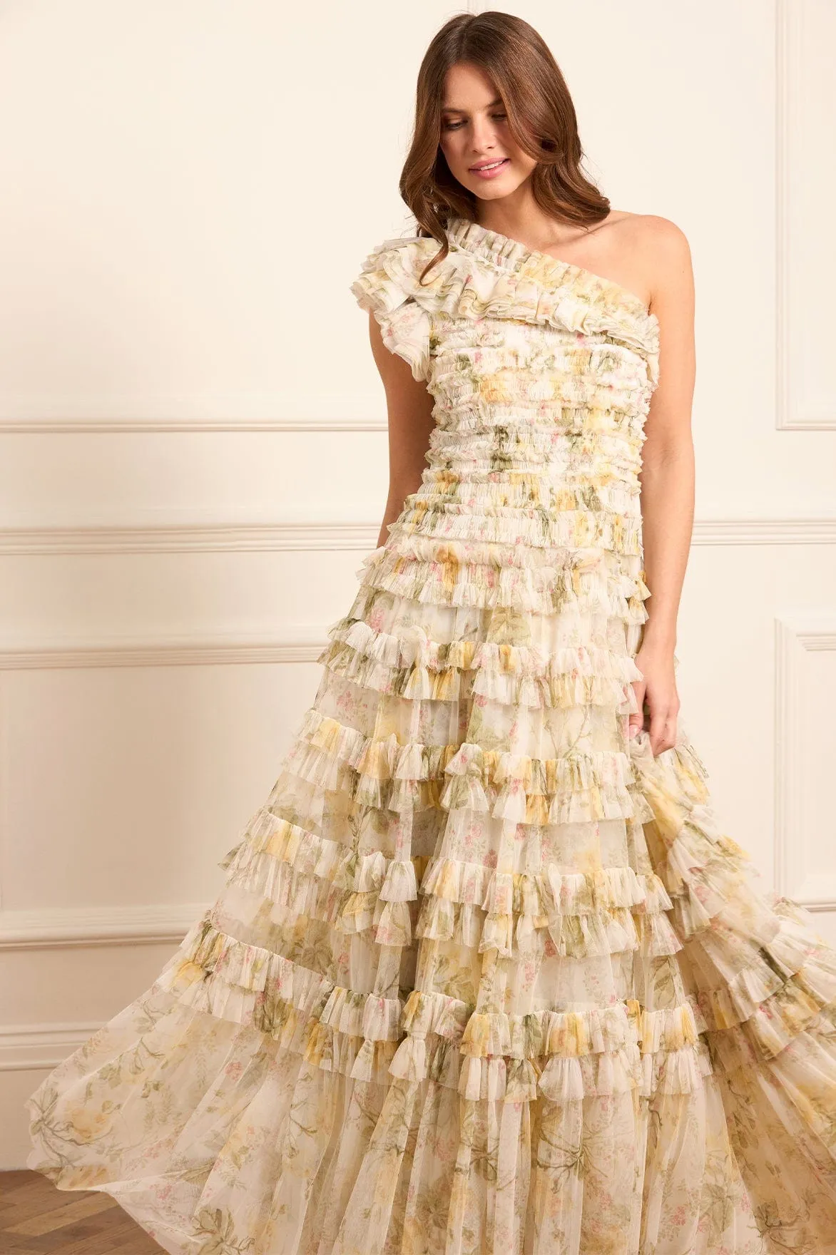 Rose Lisette One-Shoulder Gown