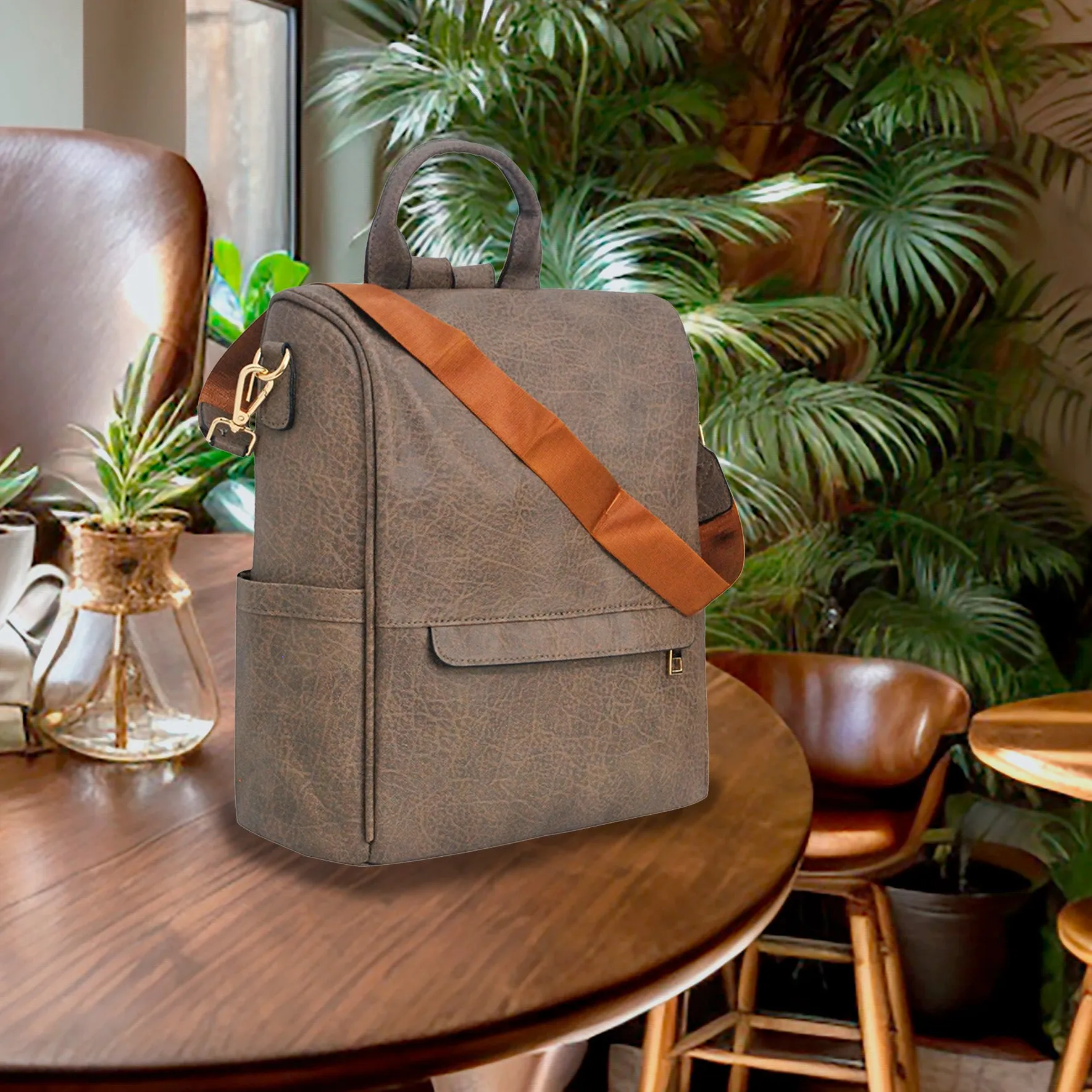 !SALE! Taupe Gray Faux Leather NGIL Traveler Backpack