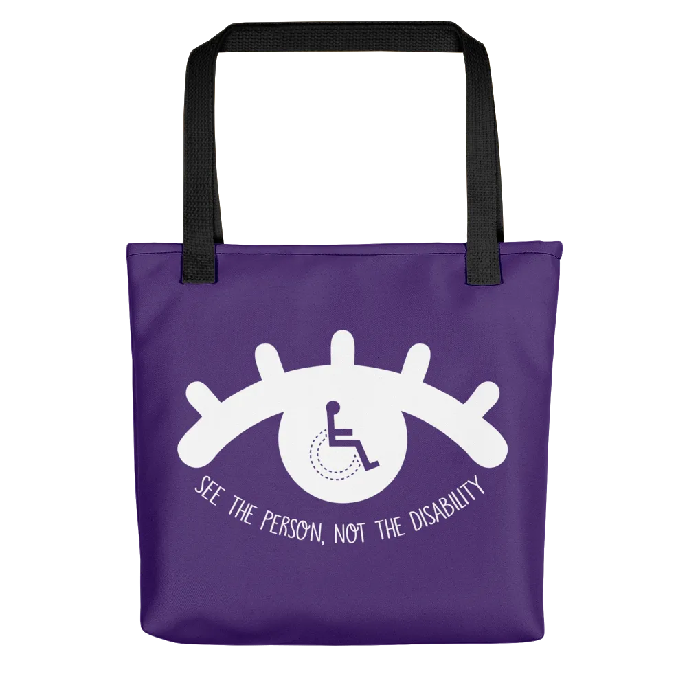 See the Person, Not the Disability (Eyelash Design) Purple Tote Bag