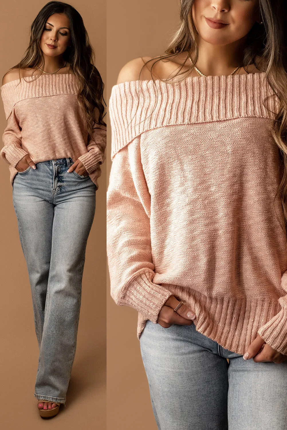 See You There Off The Shoulder Sweater (Pink)