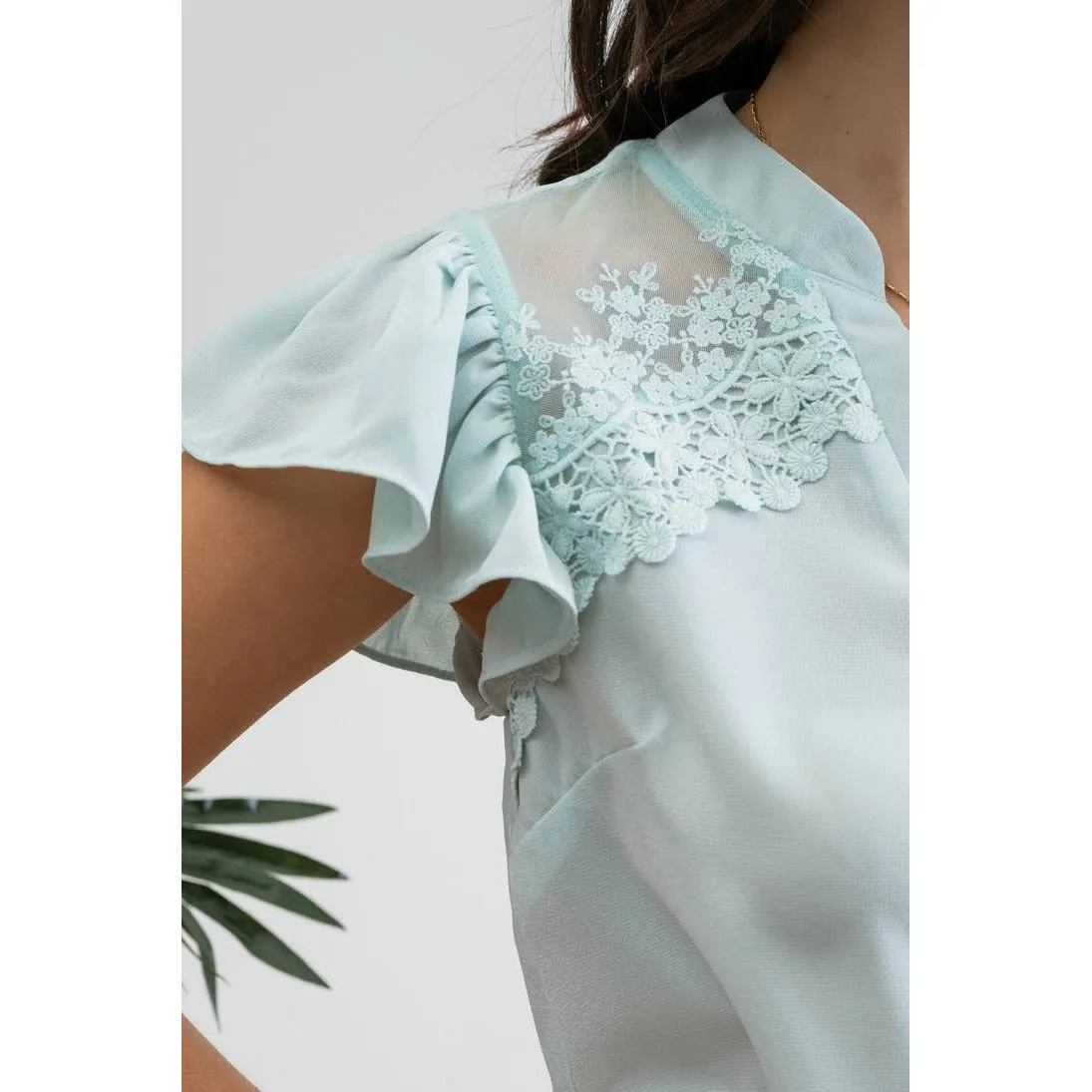 Shoulder Lace Patch Woven Top