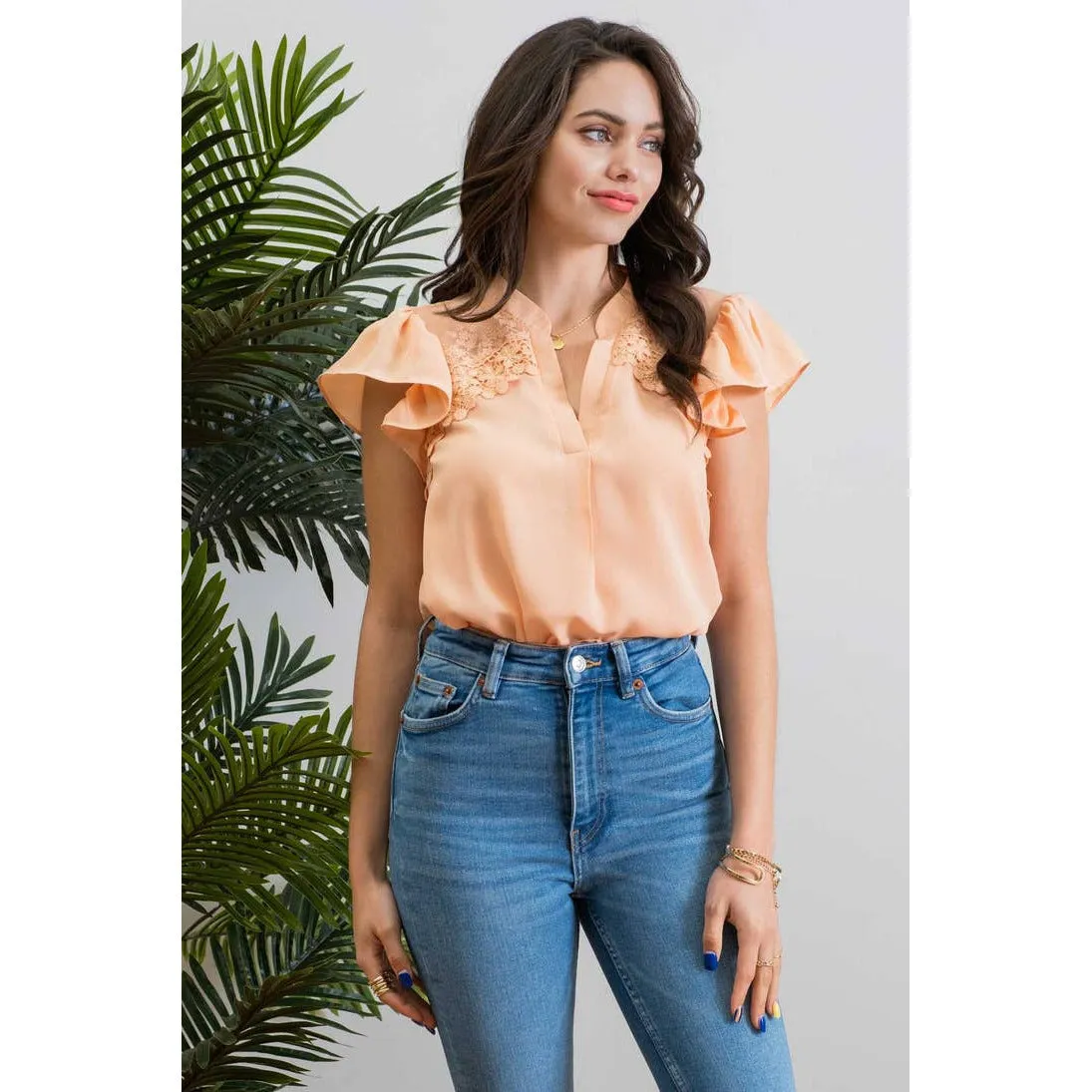 Shoulder Lace Patch Woven Top
