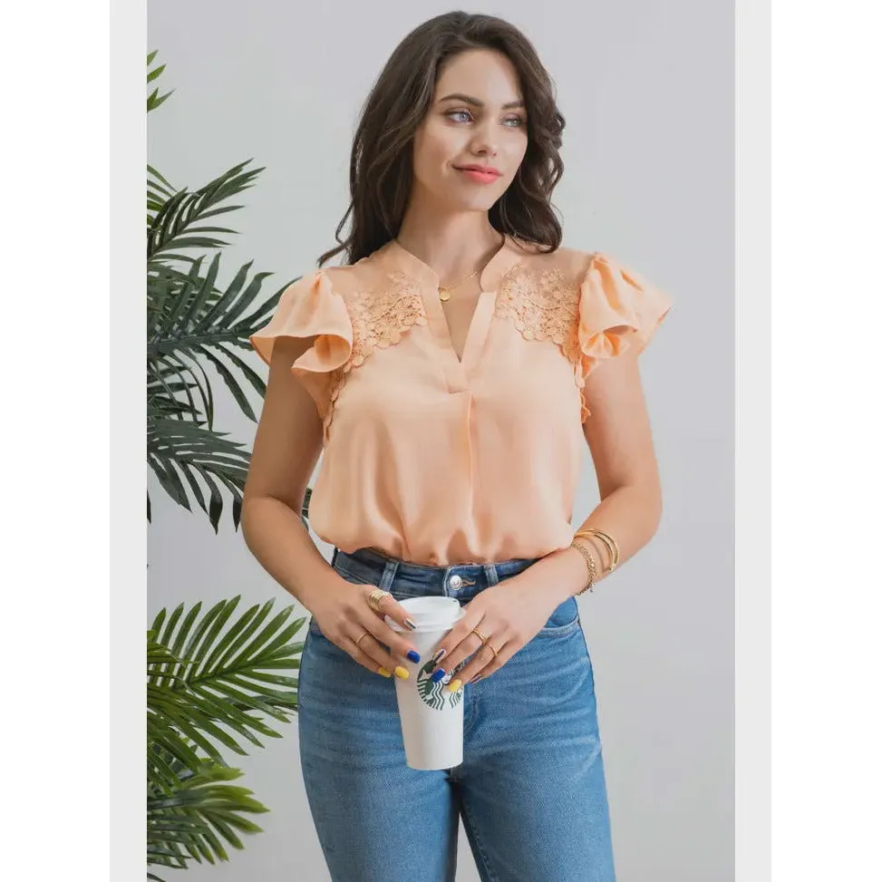 Shoulder Lace Patch Woven Top