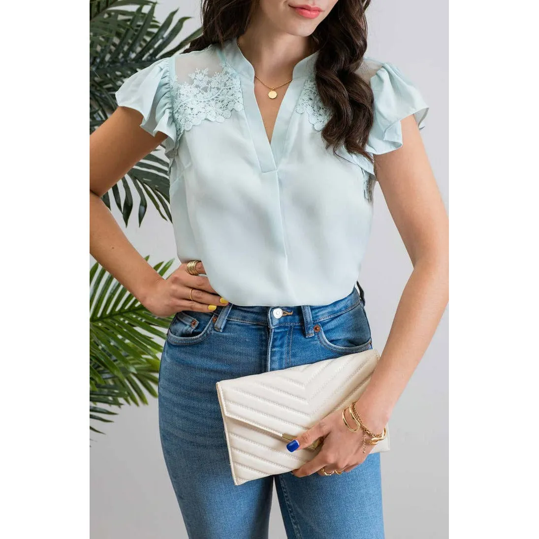 Shoulder Lace Patch Woven Top