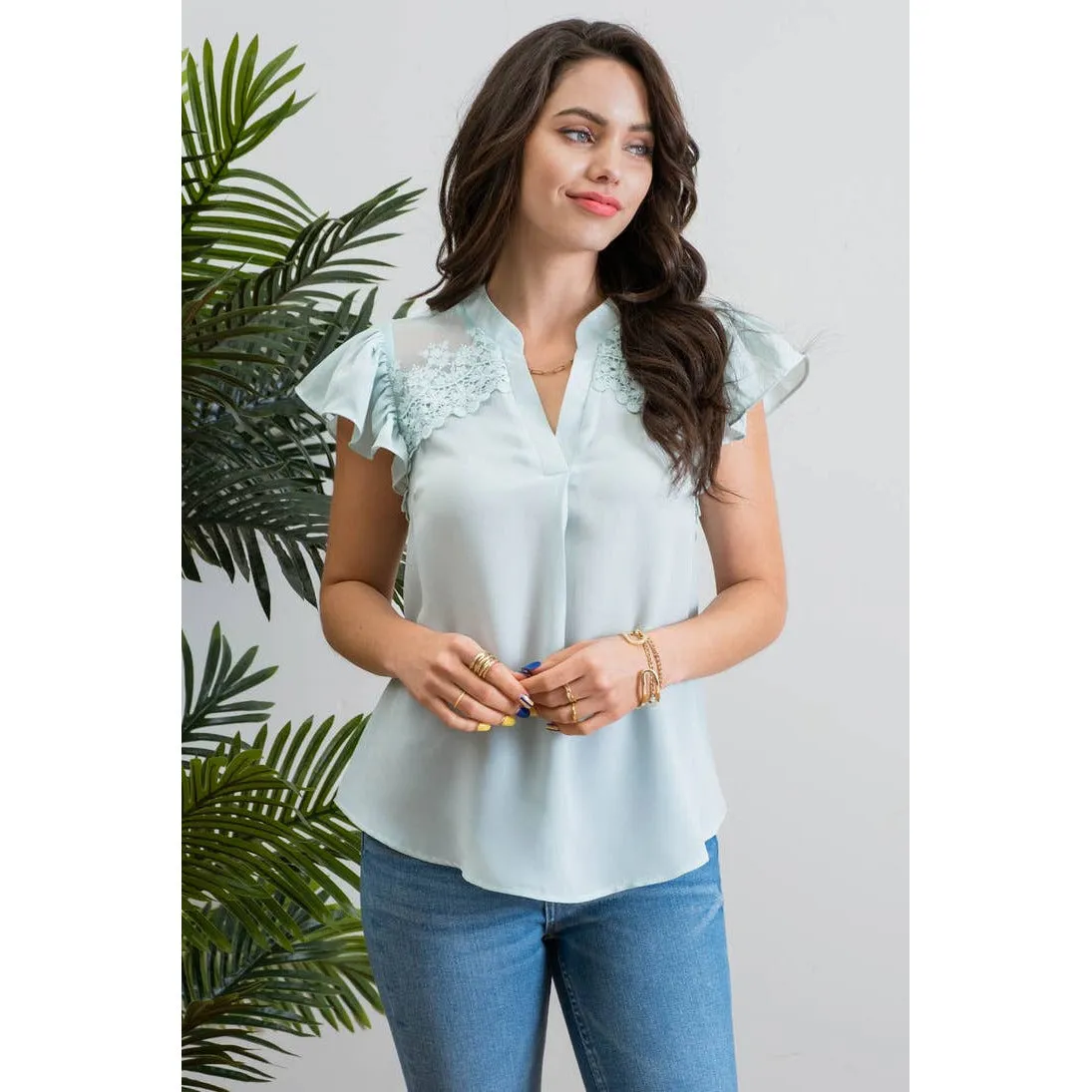 Shoulder Lace Patch Woven Top