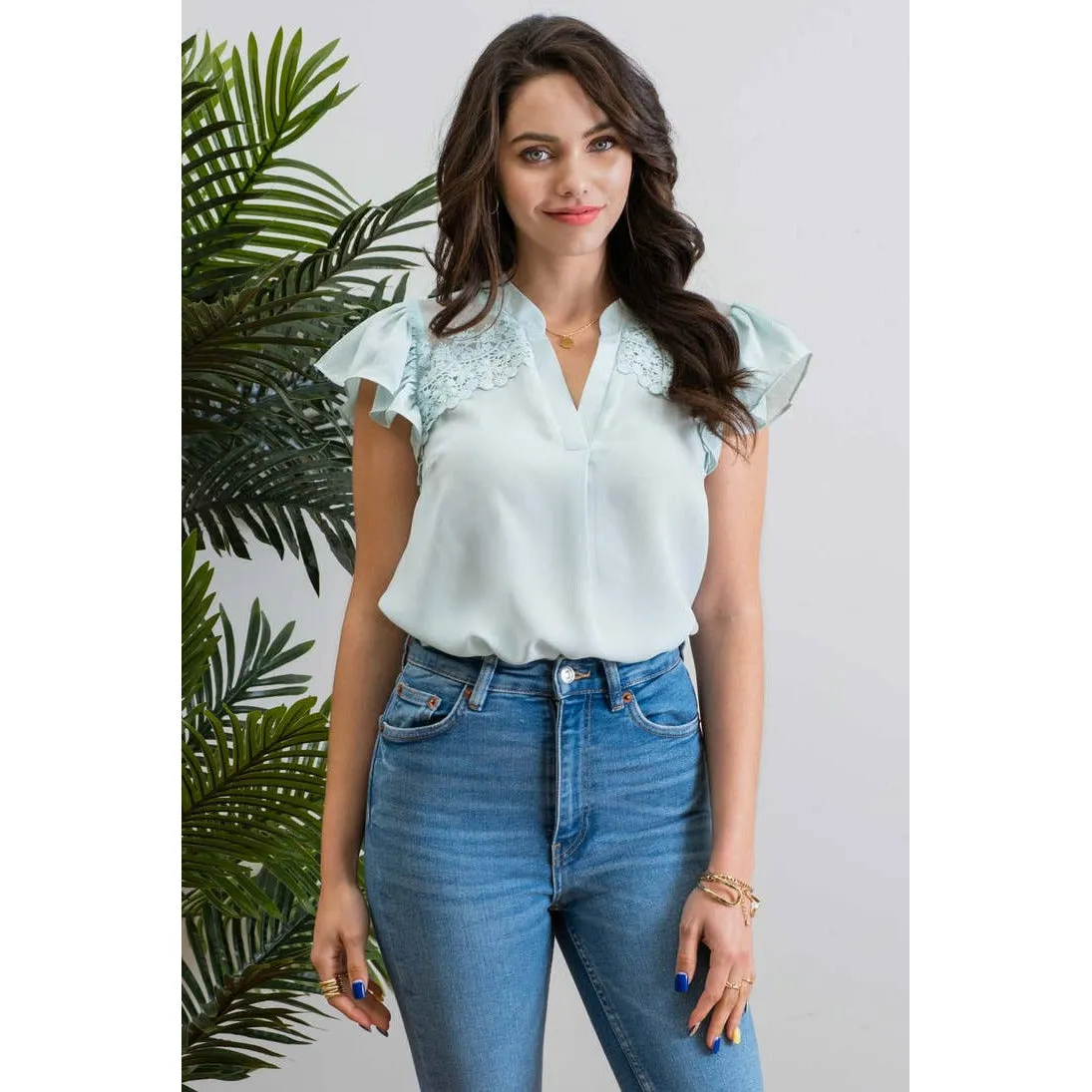 Shoulder Lace Patch Woven Top