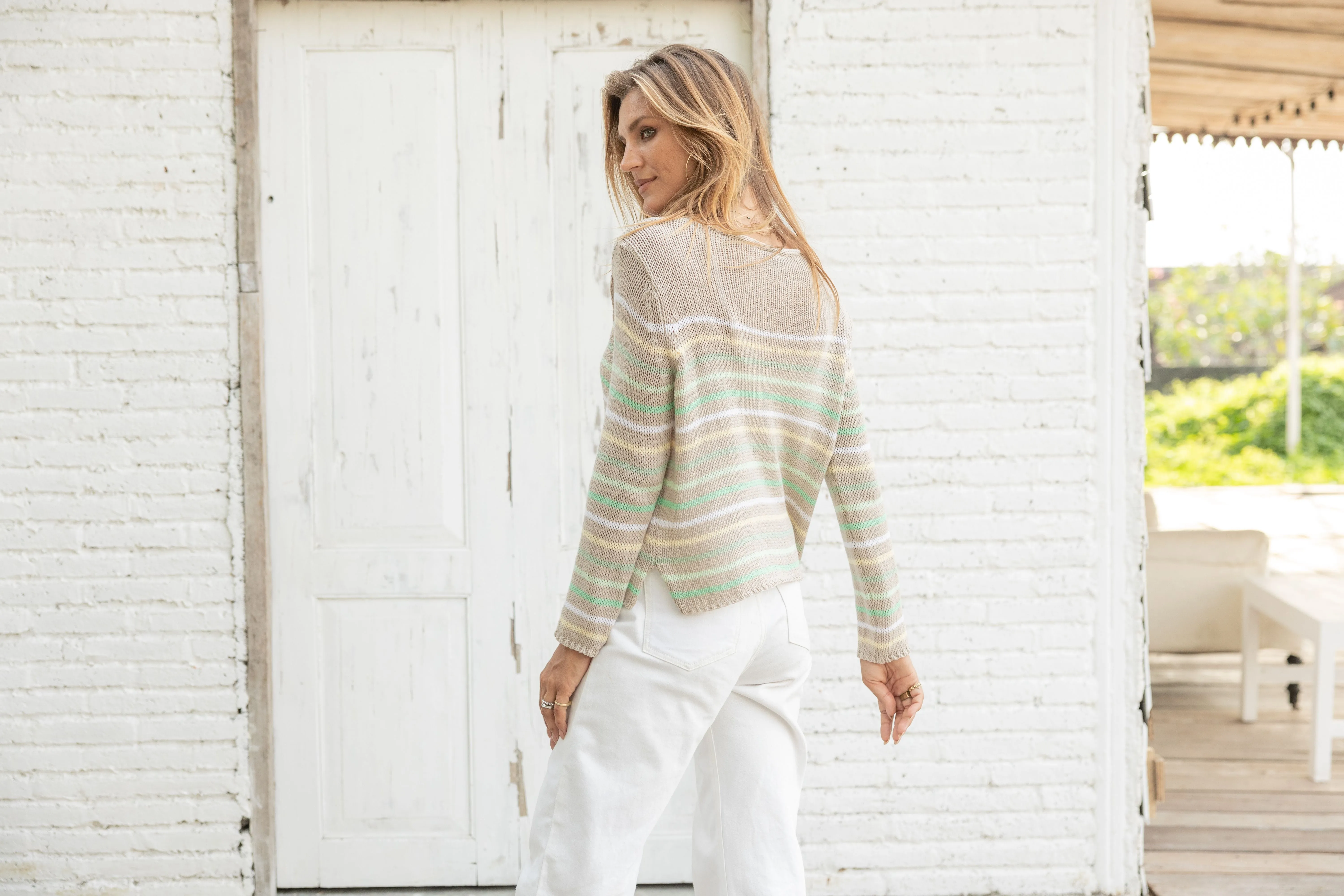Sierra Striped Cropped Crew Sweater