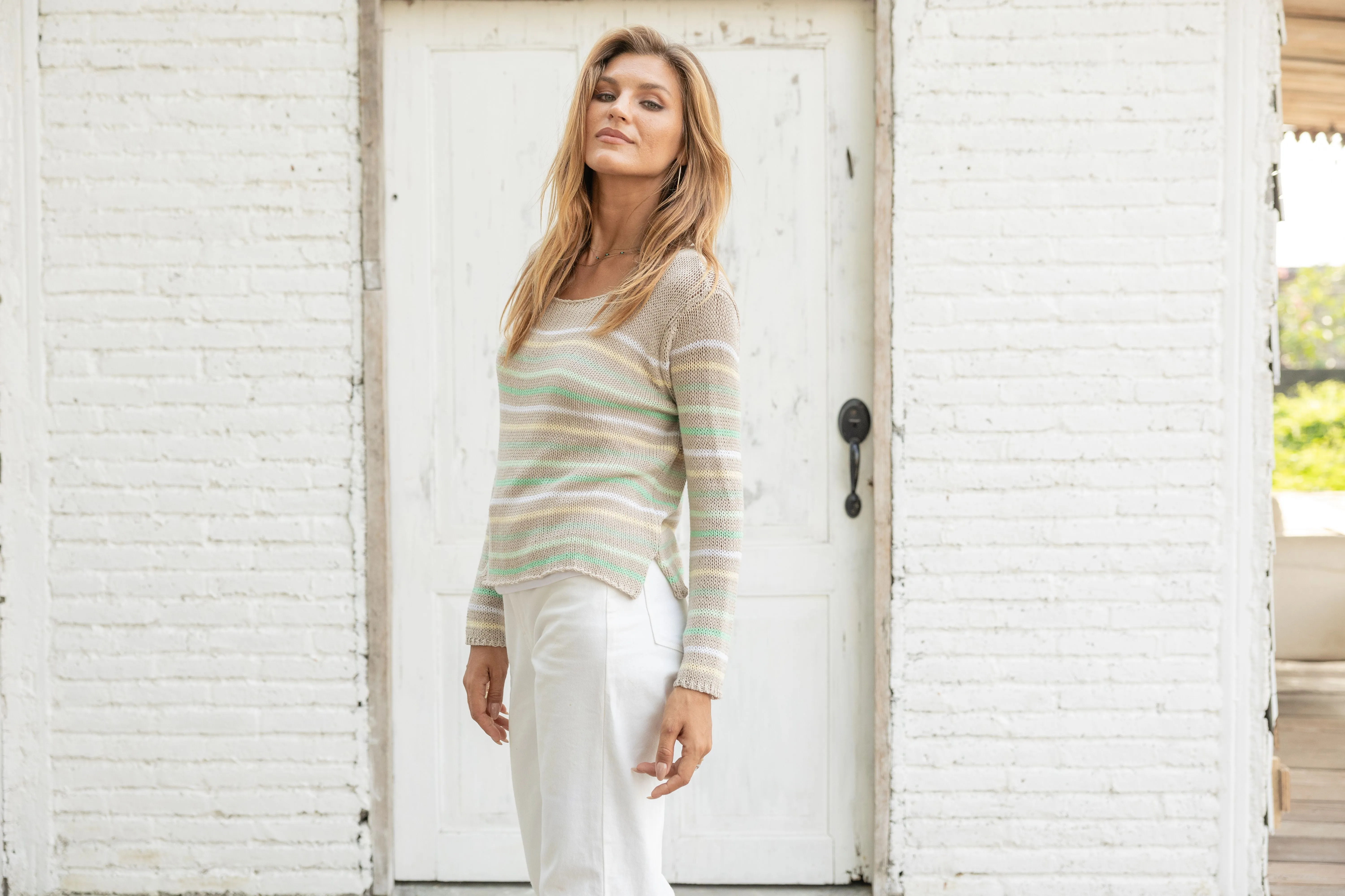 Sierra Striped Cropped Crew Sweater
