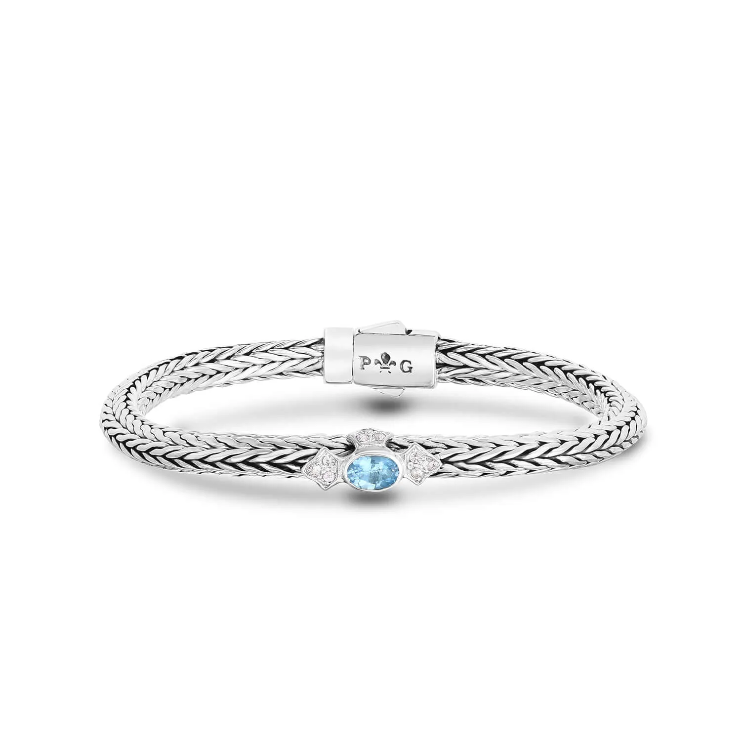 Silver Woven Chain Four Points Bracelet with Blue Topaz