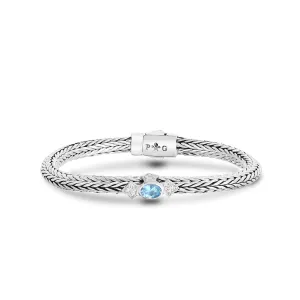 Silver Woven Chain Four Points Bracelet with Blue Topaz