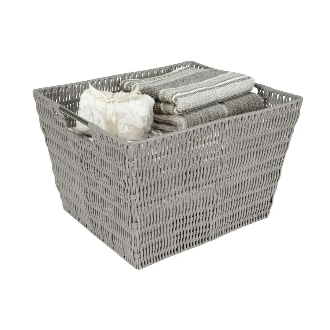Simplify Large Rattan Tote Storage Basket in Grey