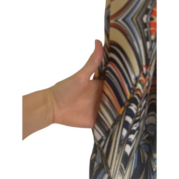 Size 12 ABSTRACT GEOMETRIC PRINT PLEATED SCUBA FIT &amp;‎ FLARE DRESS w/POCKETS