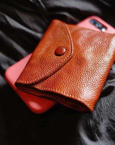 Slim Womens Brown Leather Billfold Wallet Small Wallet with Coin Pocket Envelope Wallet for Ladies