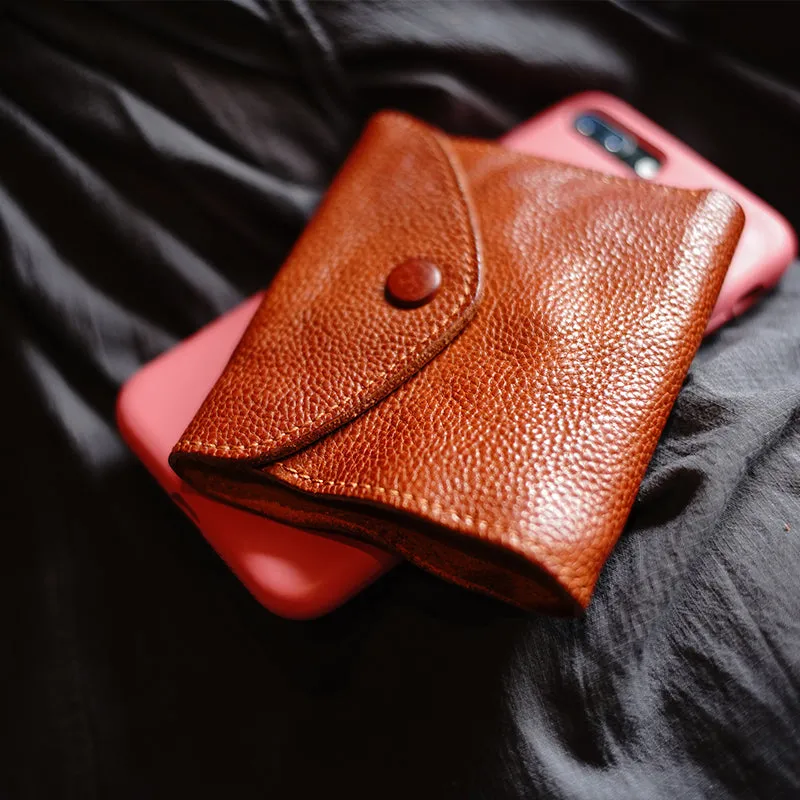 Slim Womens Brown Leather Billfold Wallet Small Wallet with Coin Pocket Envelope Wallet for Ladies