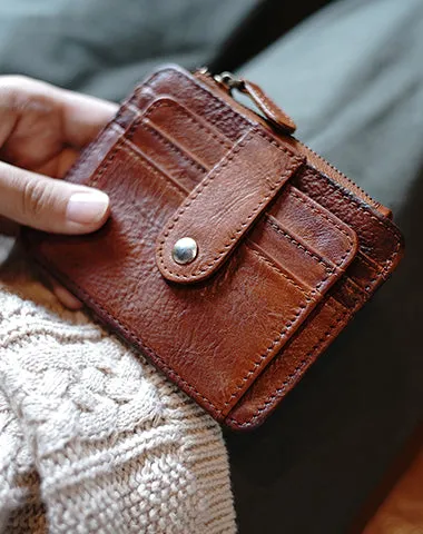 Slim Womens Brown Leather Card Holders Wallet Card Wallet Card Holders for Ladies