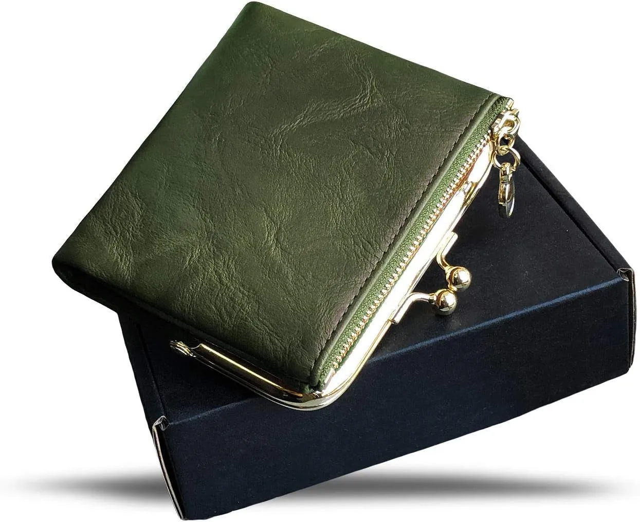 Small Ladies Compact Bifold Coin Purse With Zipper and Kiss Lock