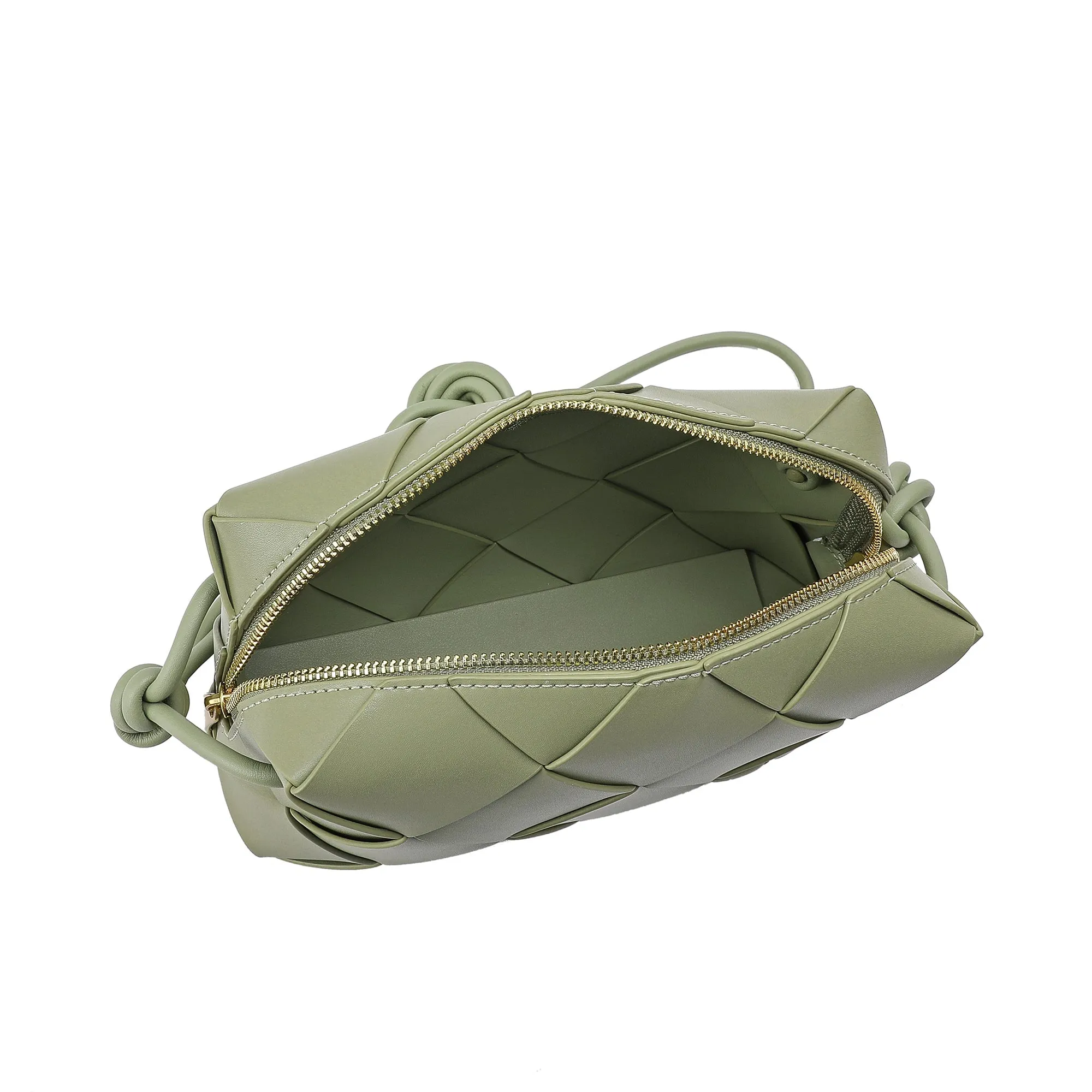 Smooth Woven Leather Top-Handle Crossbody/Shoulder Bag