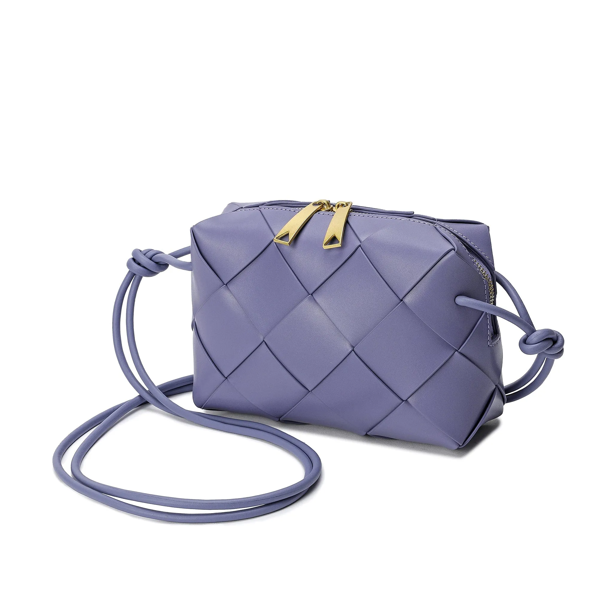Smooth Woven Leather Top-Handle Crossbody/Shoulder Bag