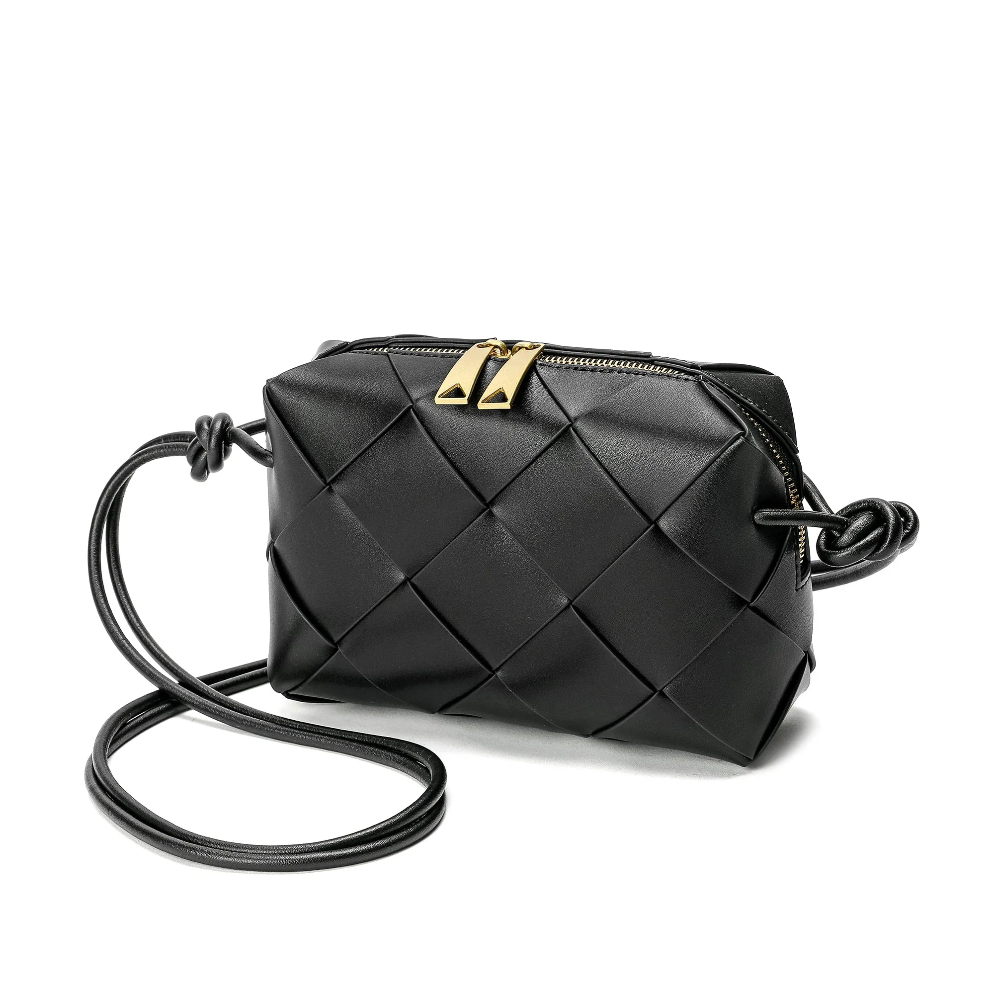 Smooth Woven Leather Top-Handle Crossbody/Shoulder Bag
